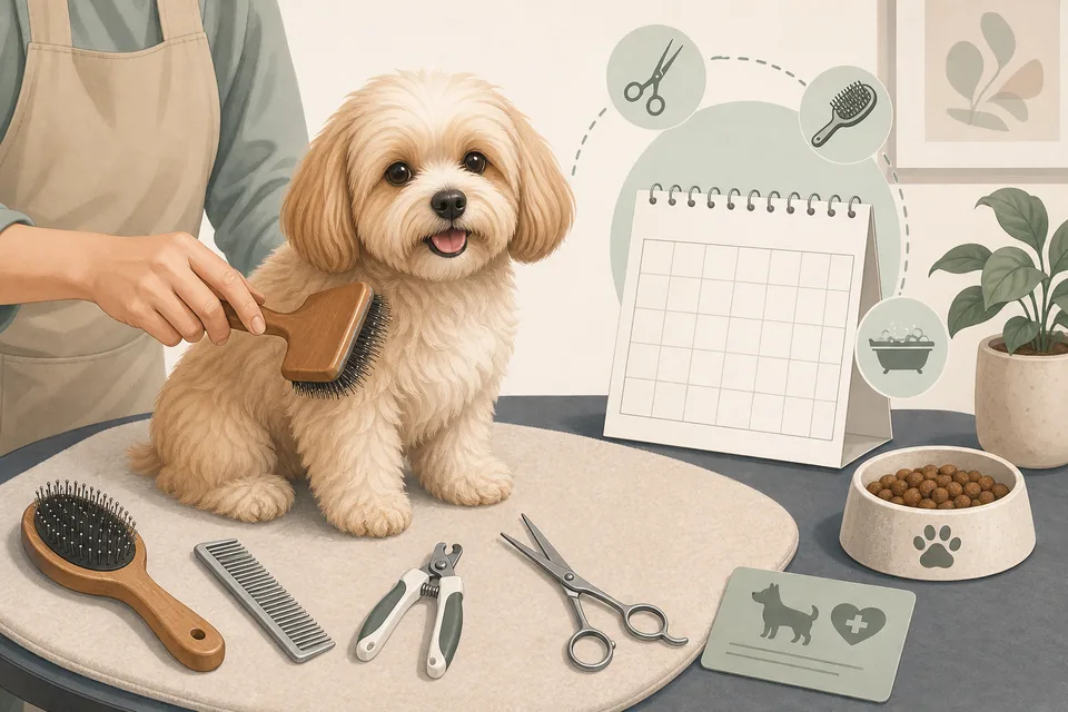 小型犬のブラッシング用品とカレンダー、フード、診察カード